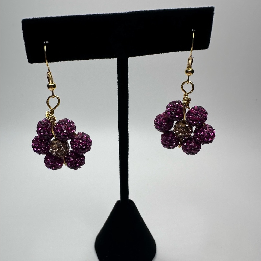 Elegant Fuchsia Crystal Flower Earrings
